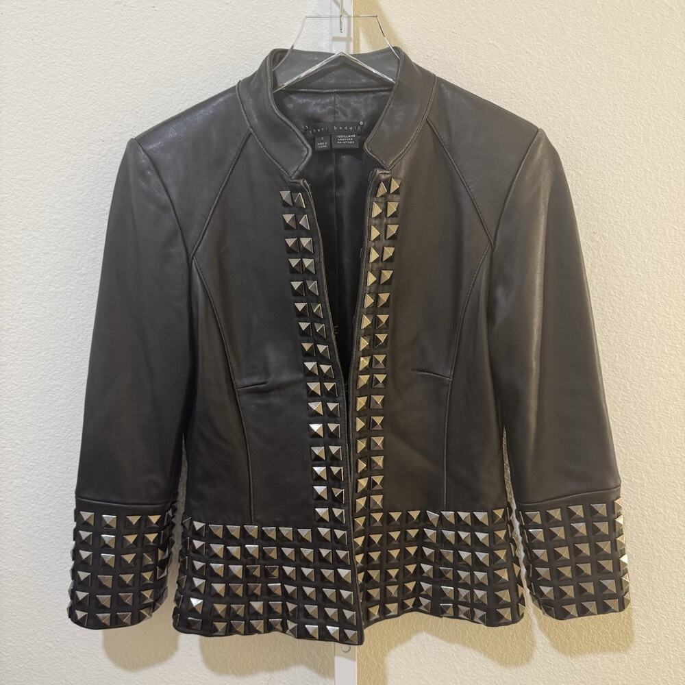 Sheri Bodell Studded Black Leather Jacket Sz S